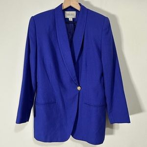 Vintage Cobalt Blue Single Breasted Shawl Lapel Blazer Jacket Size 10